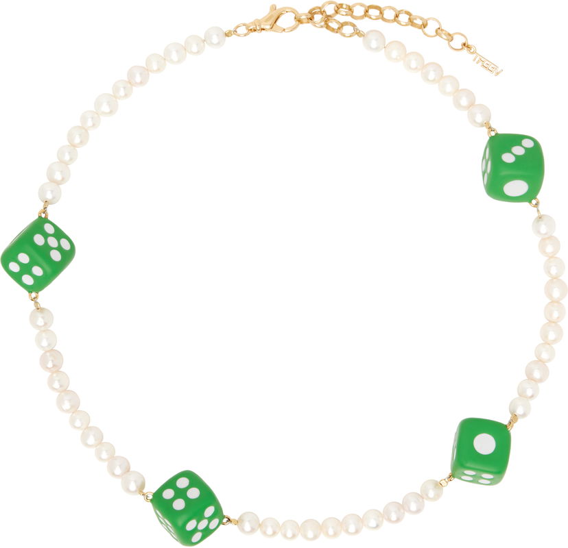 Halsband VEERT VEERT Pearl and Dice Necklace Grön | CA07PL