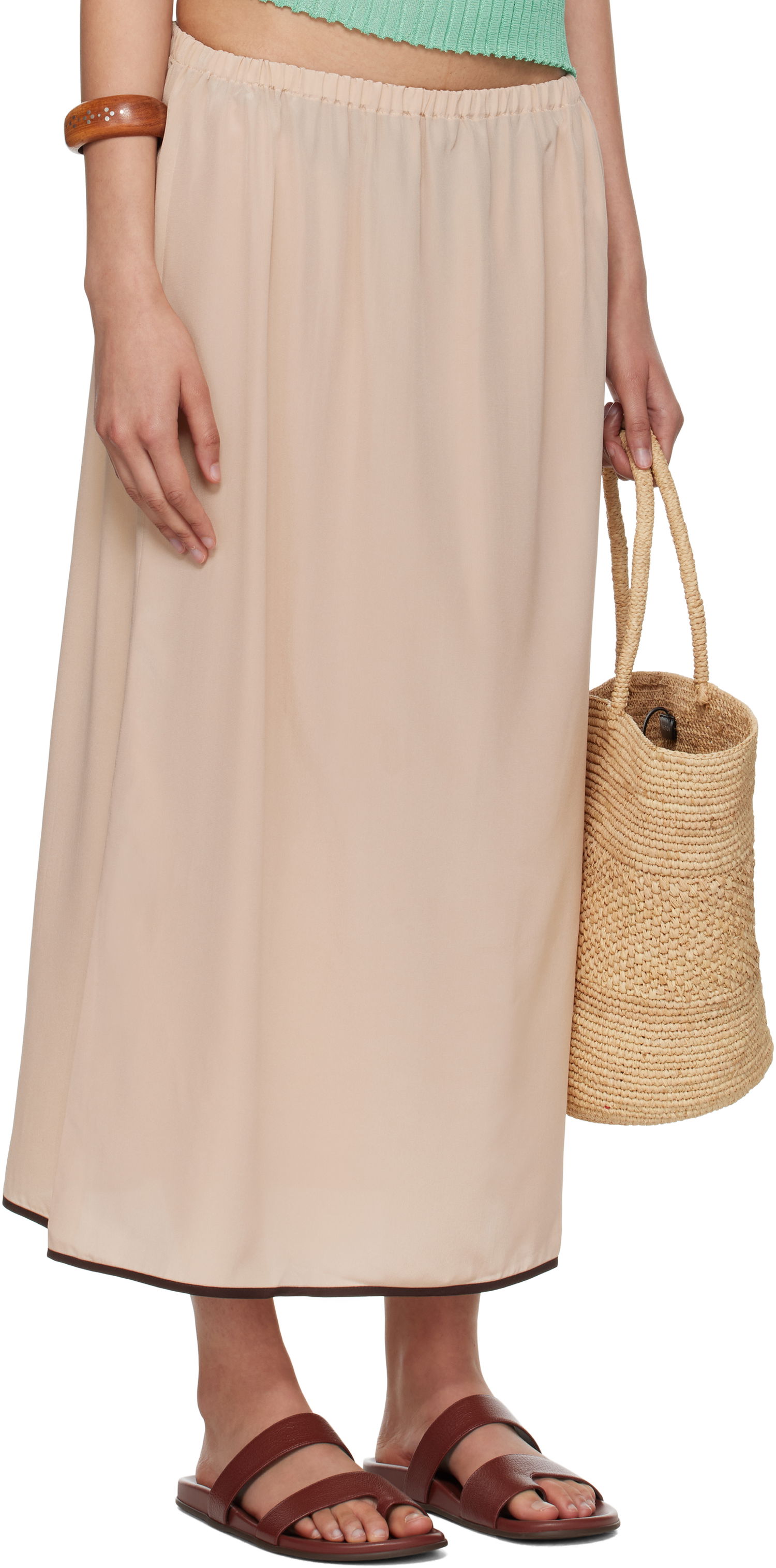 Kjol Baserange Baserange Silk Maxi Slip Skirt Beige | KIN SKIRT, 1