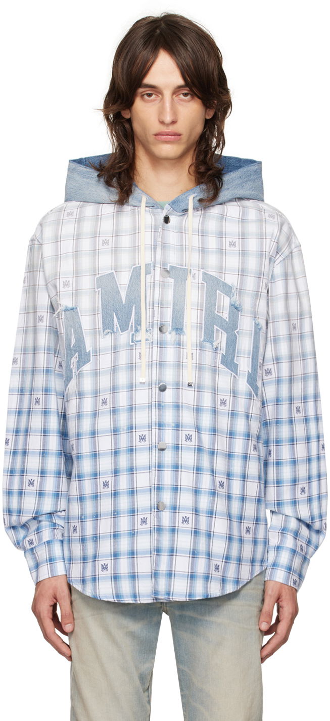 Skjorta AMIRI Hooded Overshirt Blå | AMSTOS1016