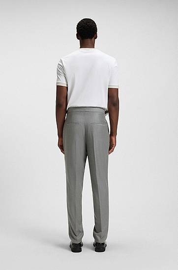 Byxor BOSS Tapered-fit pleated trousers with side adjusters in melange virgin wool Grå | 50551829, 1
