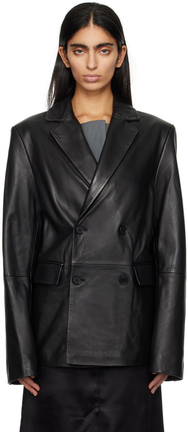Jacka Loulou de Saison Loulou de Saison Davao Double-Breasted Leather Jacket Svart | DAVAO