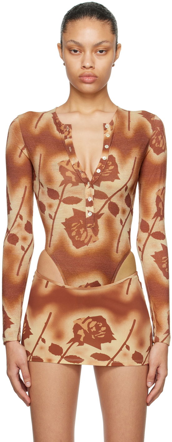 Kropp Miaou Miaou Carrie Rose Print Bodysuit Brun | 6006WOSSRO