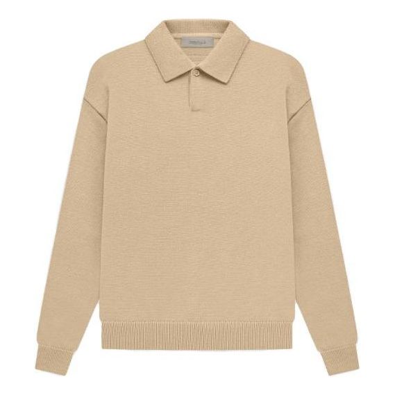 Sweater Fear of God Essentials Knit Long Sleeve Polo Beige | FOG-SS23-041