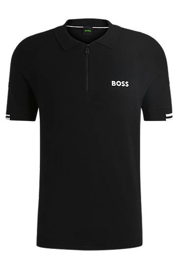 Polotröja BOSS Slim-Fit Knit Polo with Moisture Management Svart | 50537146, 0