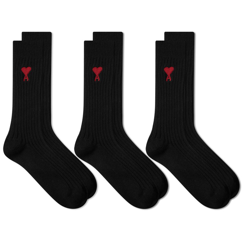 Strumpor AMI 3 Pack A Heart Ribbed Socks Svart | USC003-379-001