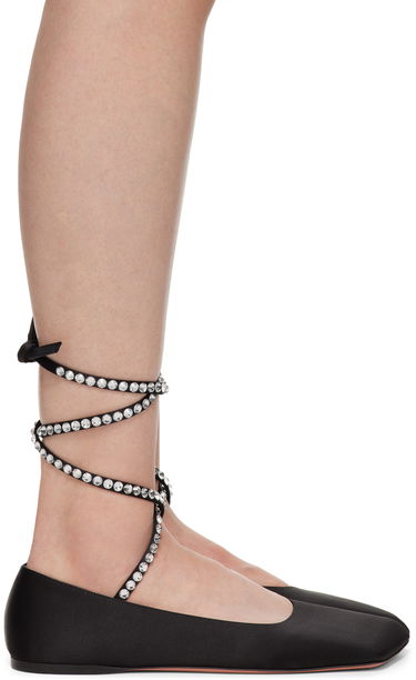 Tillbehör Amina Muaddi Amina Muaddi Ane Lace Up Ballerina Flats Svart | ANE LACE UP FLAT SATIN, 0