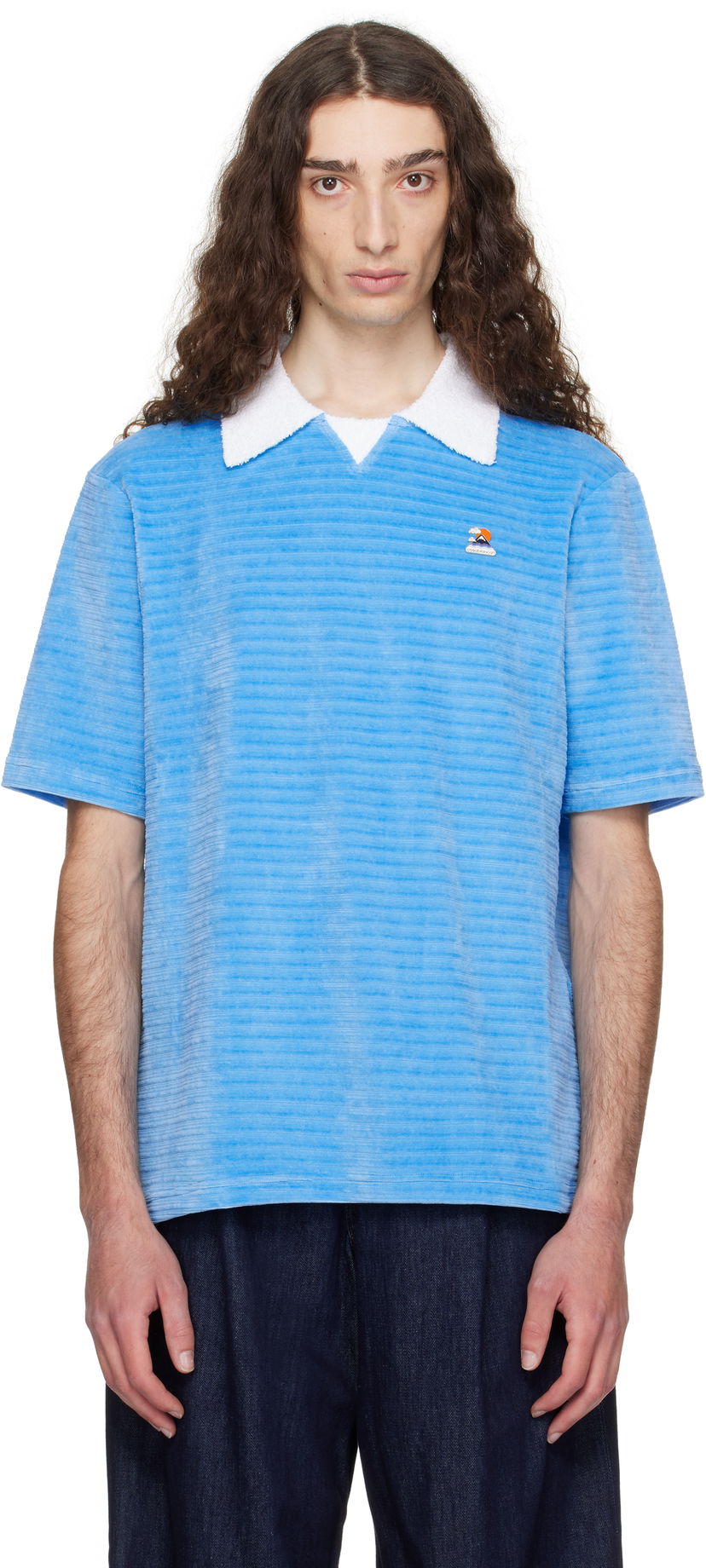 Polotröja Casablanca Casablanca Velour Stripe Polo Blå | MPF25-JTP-383-01