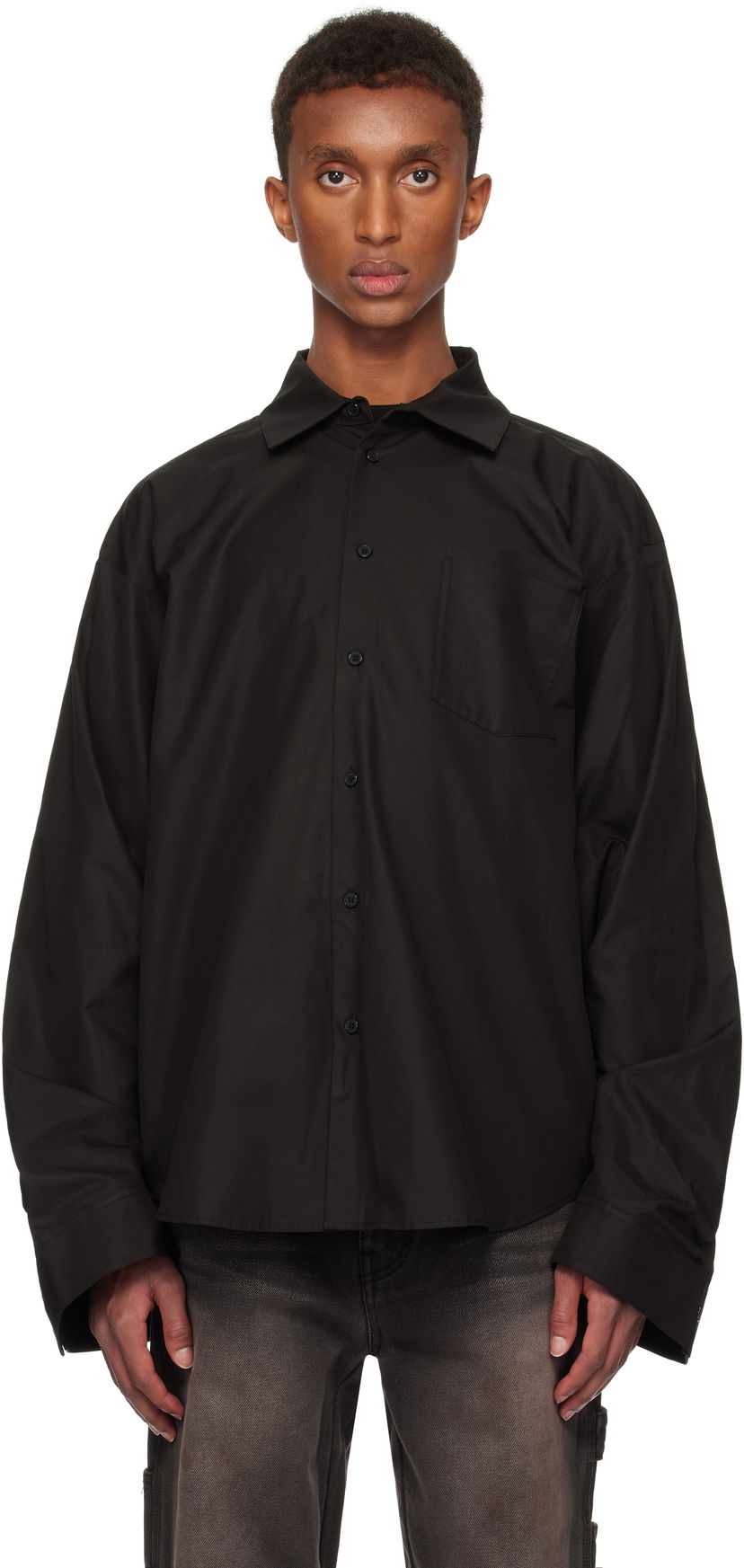 Skjorta We11done We11done Twisted Sleeve Shirt Svart | WD-SH3-24-110-U-BK