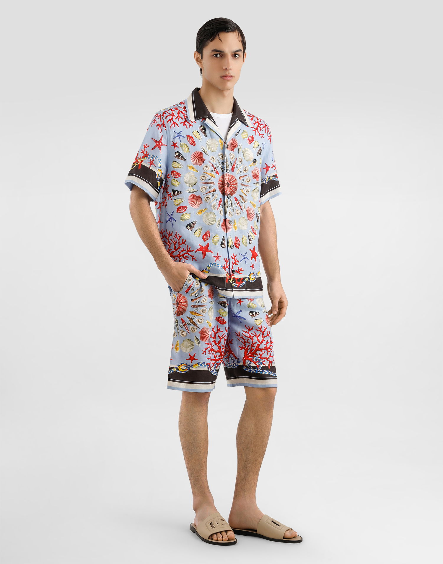 Skjorta Dolce & Gabbana Dolce & Gabbana Linen Canvas Shirt with Shell Print Blå | G5JH9TFP4NRHC5PJ, 1