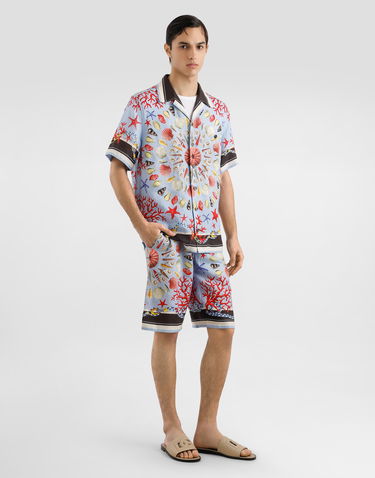 Skjorta Dolce & Gabbana Dolce & Gabbana Linen Canvas Shirt with Shell Print Blå | G5JH9TFP4NRHC5PJ, 1