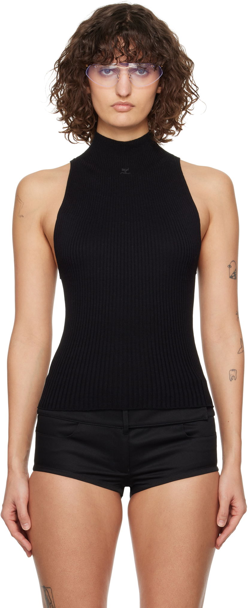 Sweater Courrèges Courrèges Mock Neck Rib Tank Top Svart | 125MTO384FI0049