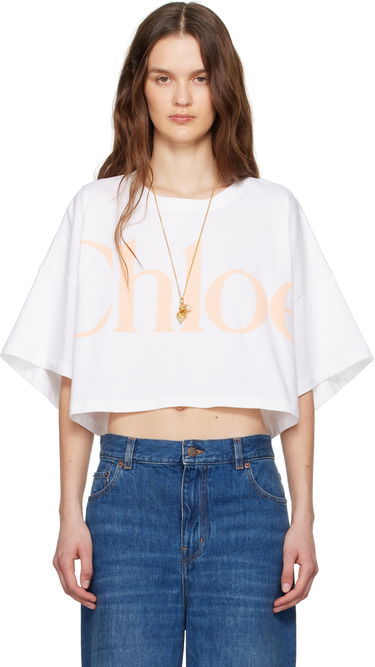 Crop top CHLOÉ Chloe Oversized Cropped Logo T-Shirt Vit | CH25UJH09183, 0