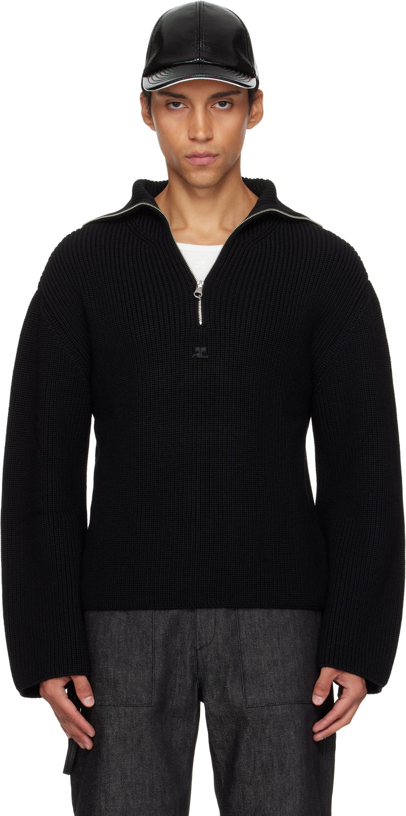 Sweater Courrèges Courrèges Ribbed Wool Trucker Sweater Svart | 325MPU243FI0036