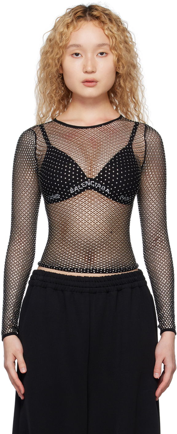 T-shirt Balenciaga Crystal Long Sleeve Svart | 744999 3D2B4, 0