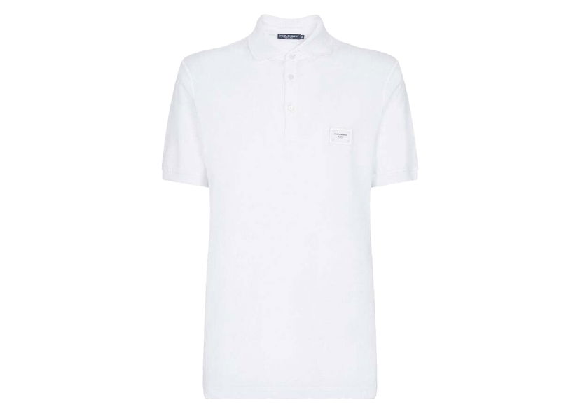 Polotröja Dolce & Gabbana Cotton Pique Branded Plate Polo Shirt White Vit | G8KK1TFU7ENW0800
