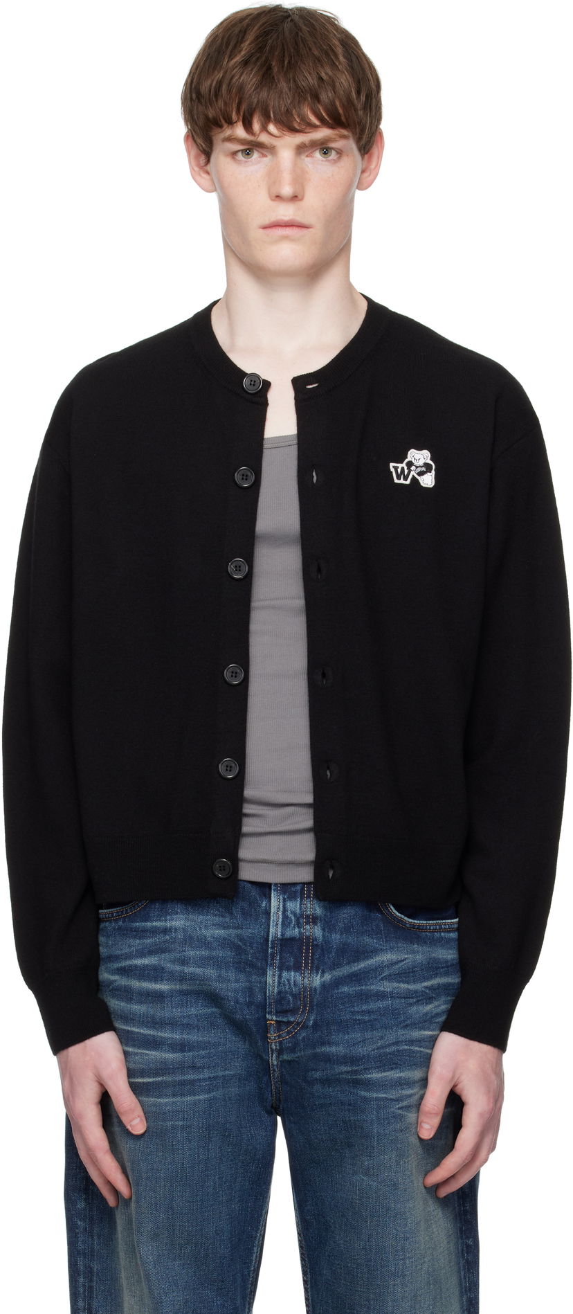 Sweater We11done We11done Teddy Logo Cardigan Svart | WD-KC2-25-611-U-BK