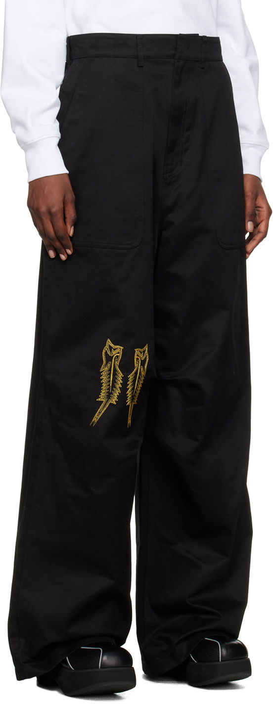 Cargo byxor We11done We11done Embroidered Wide Leg Trousers Svart | WD-PT1-23-252-M-BK, 1