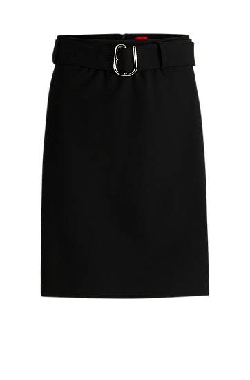 Kjol BOSS Mini Skirt with Belt and Wrap-Style Front Svart | 50545768