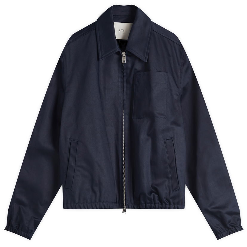 Vindjacka AMI AMI Paris Men's ADC Zipped Cotton Jacket Size Small Mörkblå | HJK059-CO0103-4011