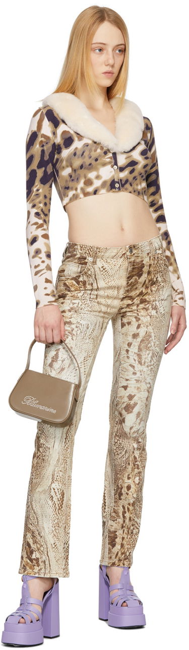 Sweater Blumarine Blumarine Print Cropped Cardigan with Faux Fur Collar Flerfärgad | 2M147A, 3