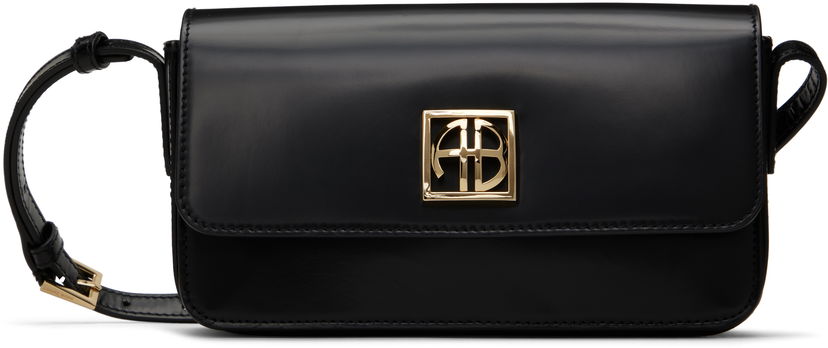 Axelväska Anine Bing Black Leather Crossbody Bag with Logo Plaque Svart | A-13-10242-050