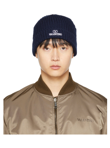 Mössa Valentino Garavani Logo Beanie Mörkblå | 1Y2HB01DFDK