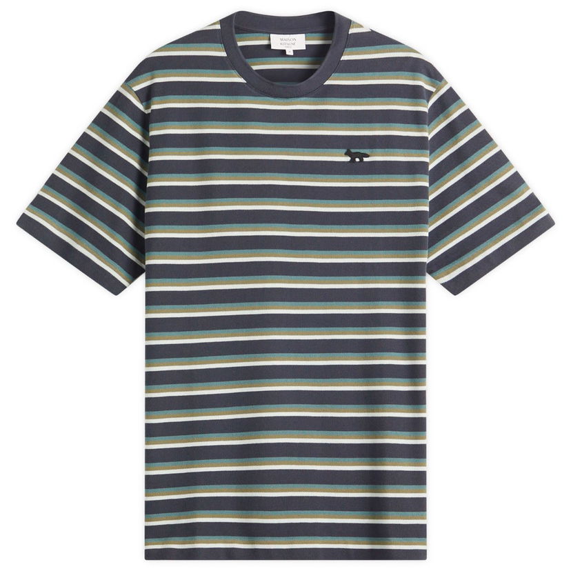 T-shirt MAISON KITSUNÉ Maison Kitsuné Profile Fox Patch Striped Comfort T-Shirt Mörkblå | OM00103KJ7010-0288