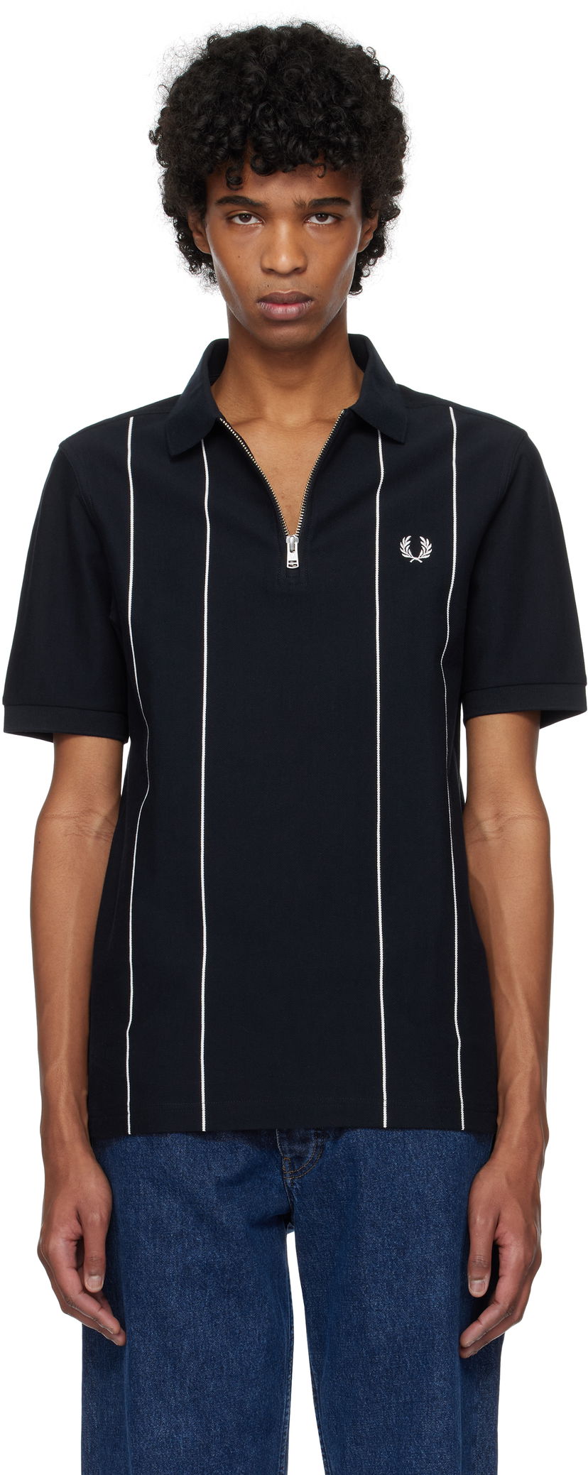 Polotröja Fred Perry Fred Perry Pinstripe Zip Neck Polo Mörkblå | M9871