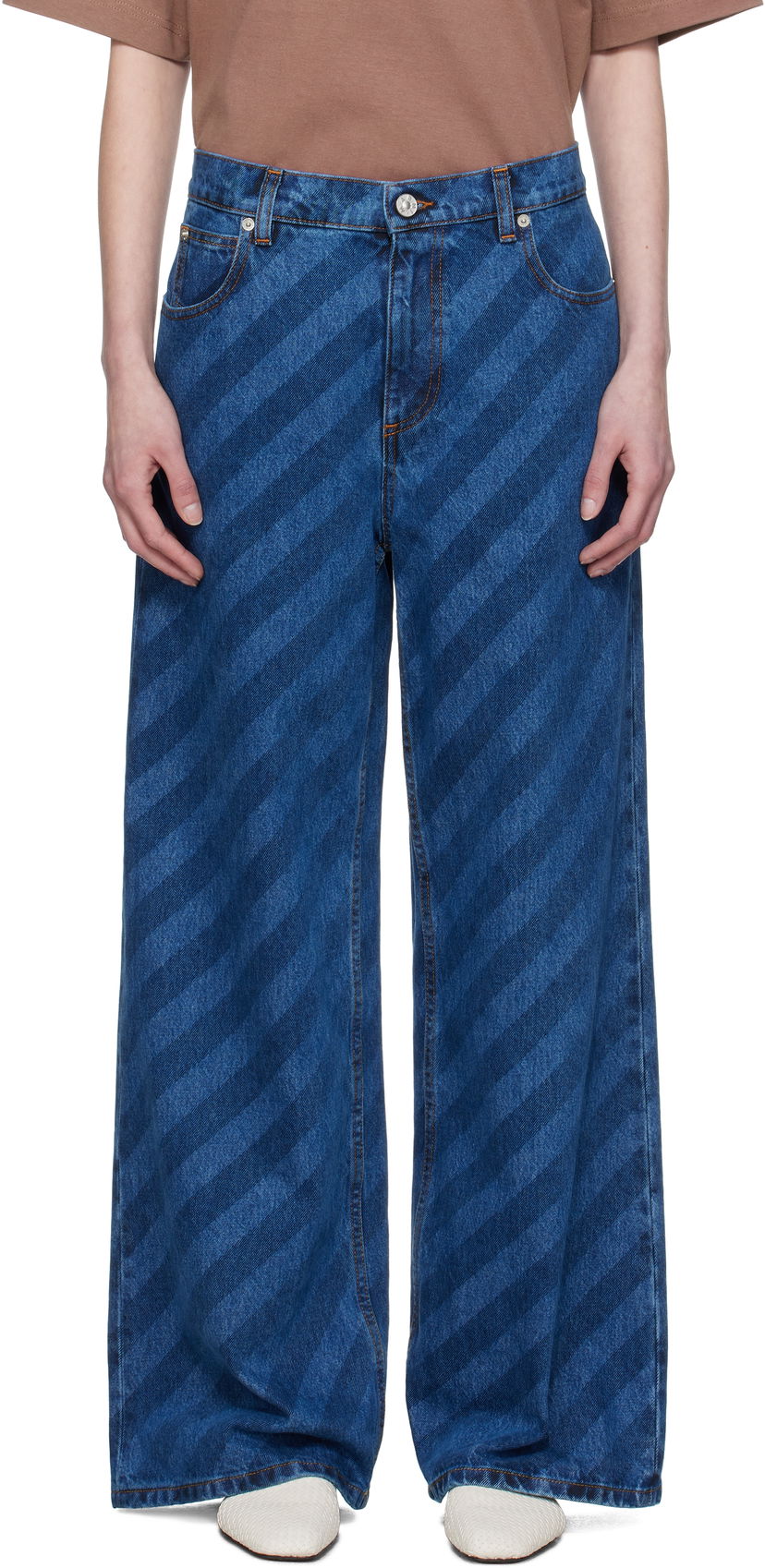 Jeans Marni Marni Wide Leg Diagonal Stripe Jeans Blå | PAJD0432A0 USCX36