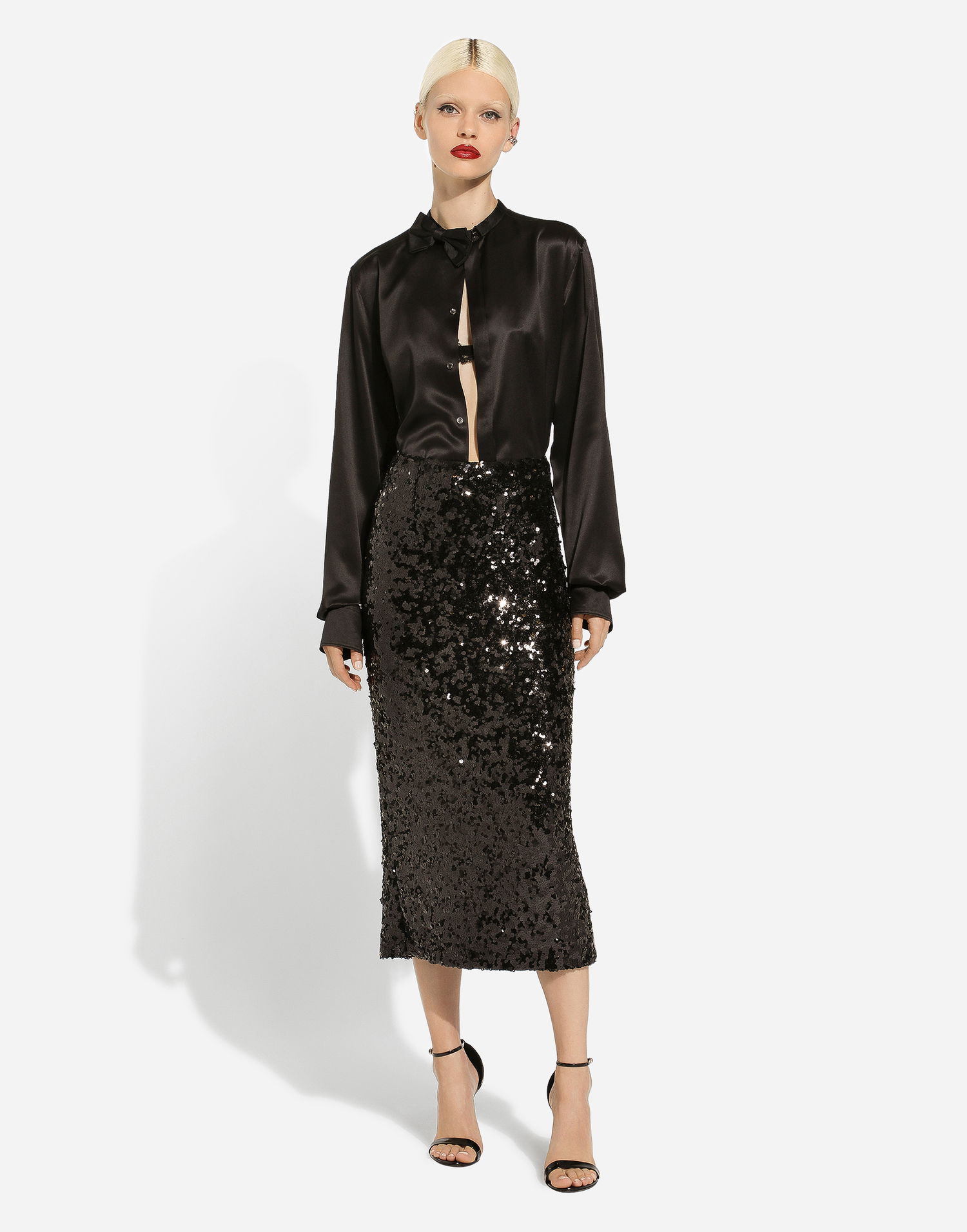 Kjol Dolce & Gabbana Sequined Calf-Length Skirt Svart | F4CRGTHLMZMN0000, 1