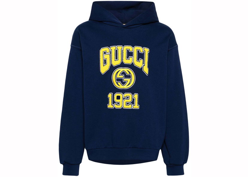 Sweatshirt Gucci Embroidery Logo Hoodie Navy Blue Mörkblå | 770842 XJF3O