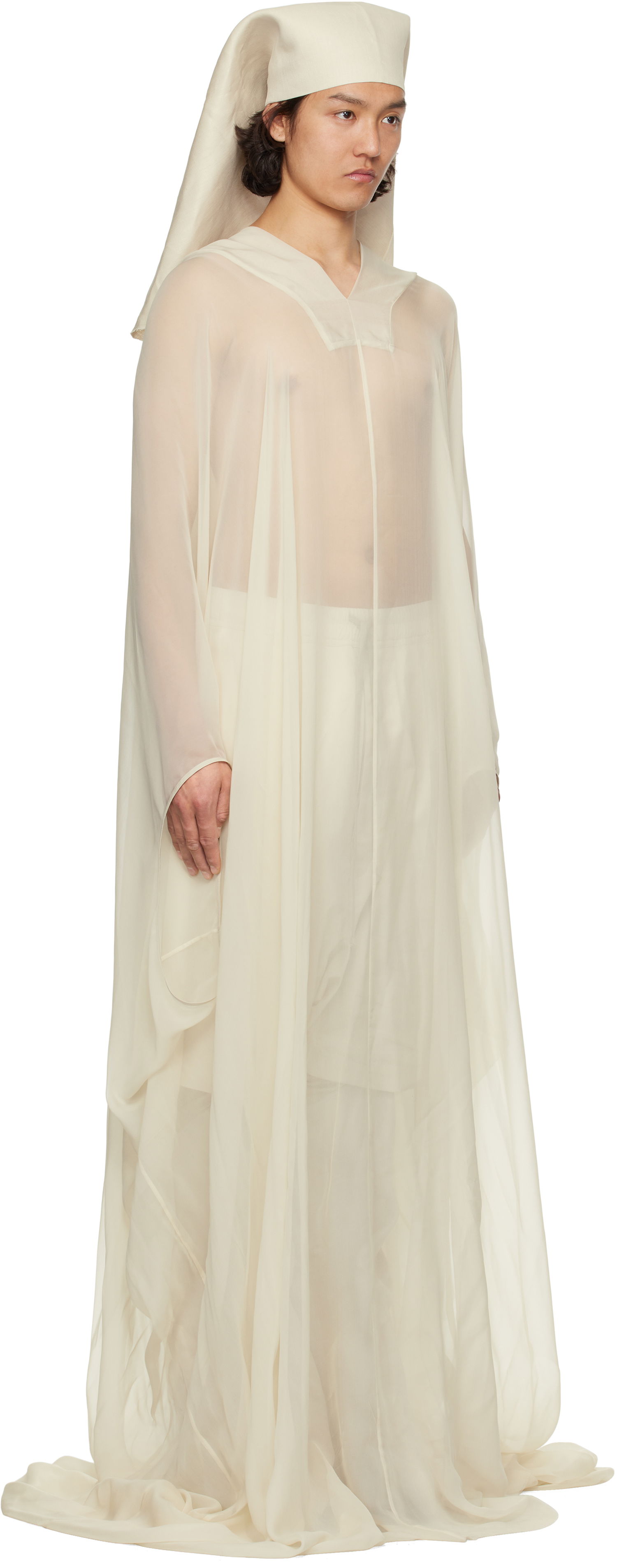 Klä Rick Owens Rick Owens Hooded Kaftan Pullover Coat Vit | RR01E5500 S, 1