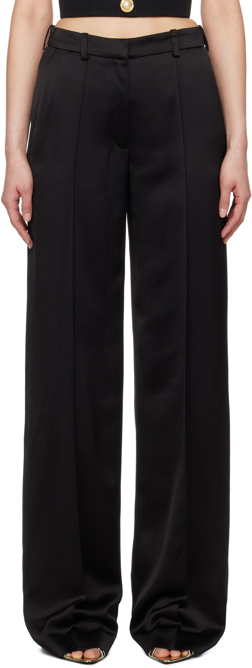 Byxor Balmain Balmain Satin Straight-Leg Trousers Svart | EF0PO160VB01