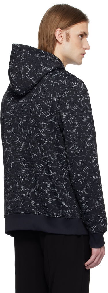 Sweatshirt Balmain Balmain All-Over Label Print Hoodie Svart | EH1JT047GE38, 2