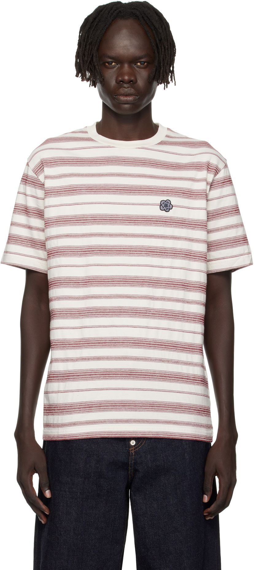T-shirt KENZO Kenzo Paris 'Boke Flower' Embroidered Striped T-Shirt Vit | FF65TS2534SC