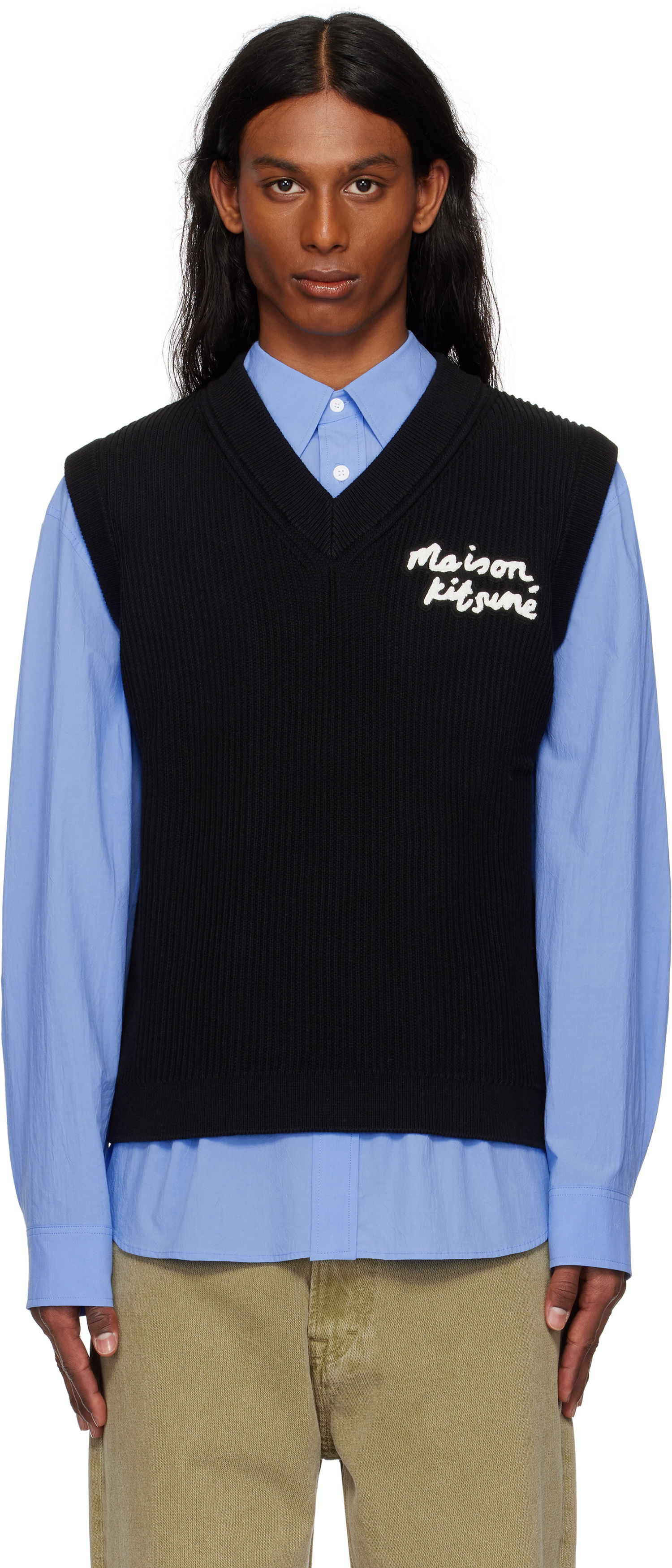 Sweater MAISON KITSUNÉ Maison Kitsuné Handwriting Ribbed Vest Svart | OM00810KT1126, 0