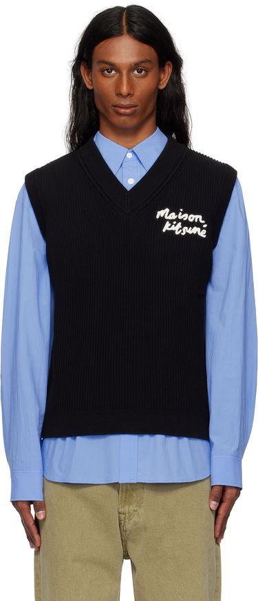 Sweater MAISON KITSUNÉ Maison Kitsuné Handwriting Ribbed Vest Svart | OM00810KT1126, 0