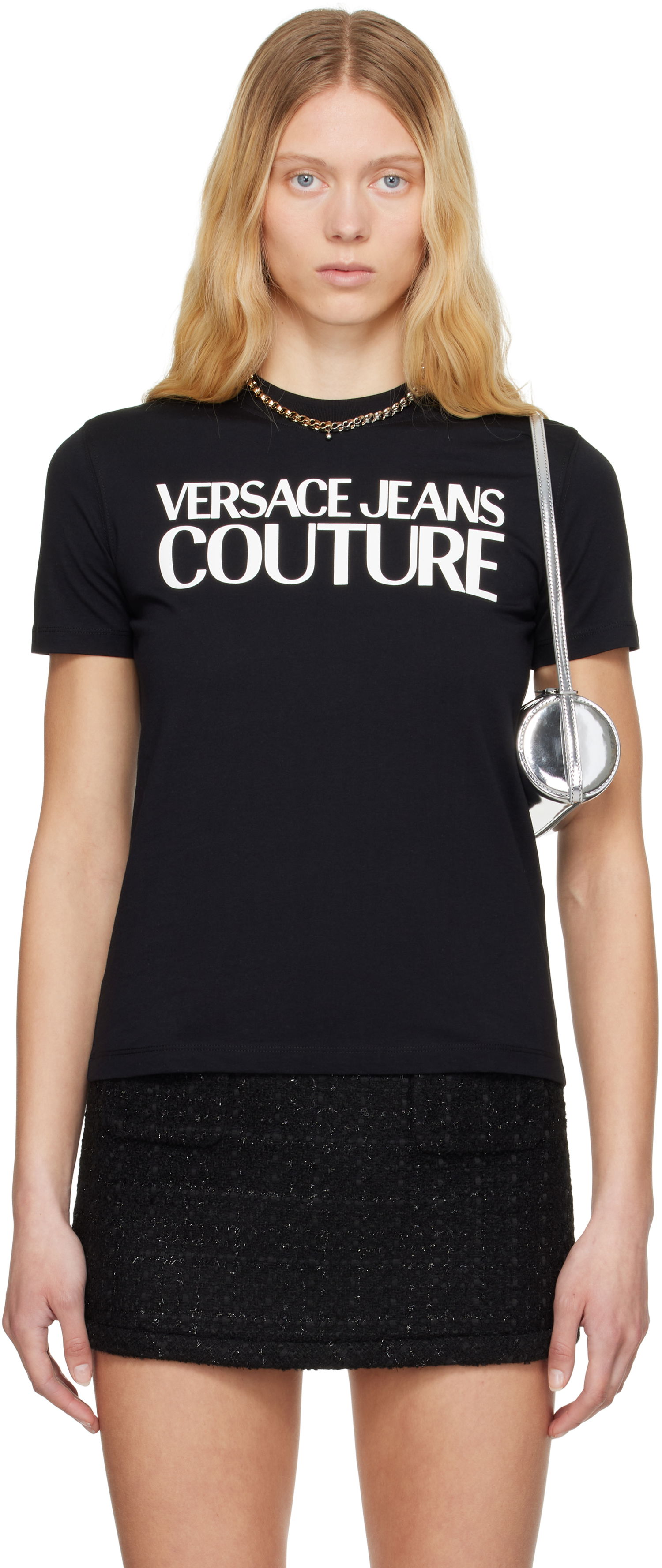 T-shirt Versace Versace Jeans Couture Screen-Printed T-Shirt Svart | E78HAHE05_ECJ00E, 0