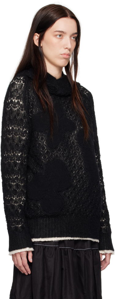 Sweater Comme des Garçons Comme Des Garçons Wool Lace Pattern Intarsia Hoodie Svart | TN-N024-051, 1