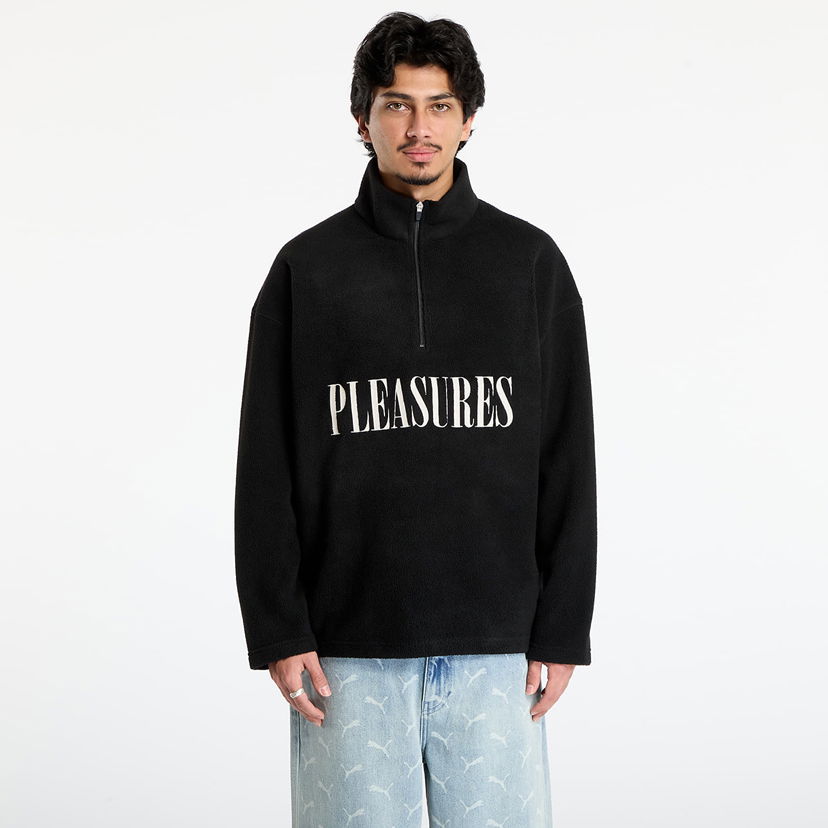 Sweatshirt Pleasures Onyx Half Zip Polar Fleece Sweatshirt Svart | P25F029-BLACK