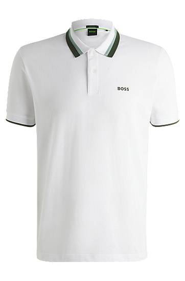 Polotröja BOSS Paddy Active Polo Shirt with Contrast Stripes Vit | 50538101, 0