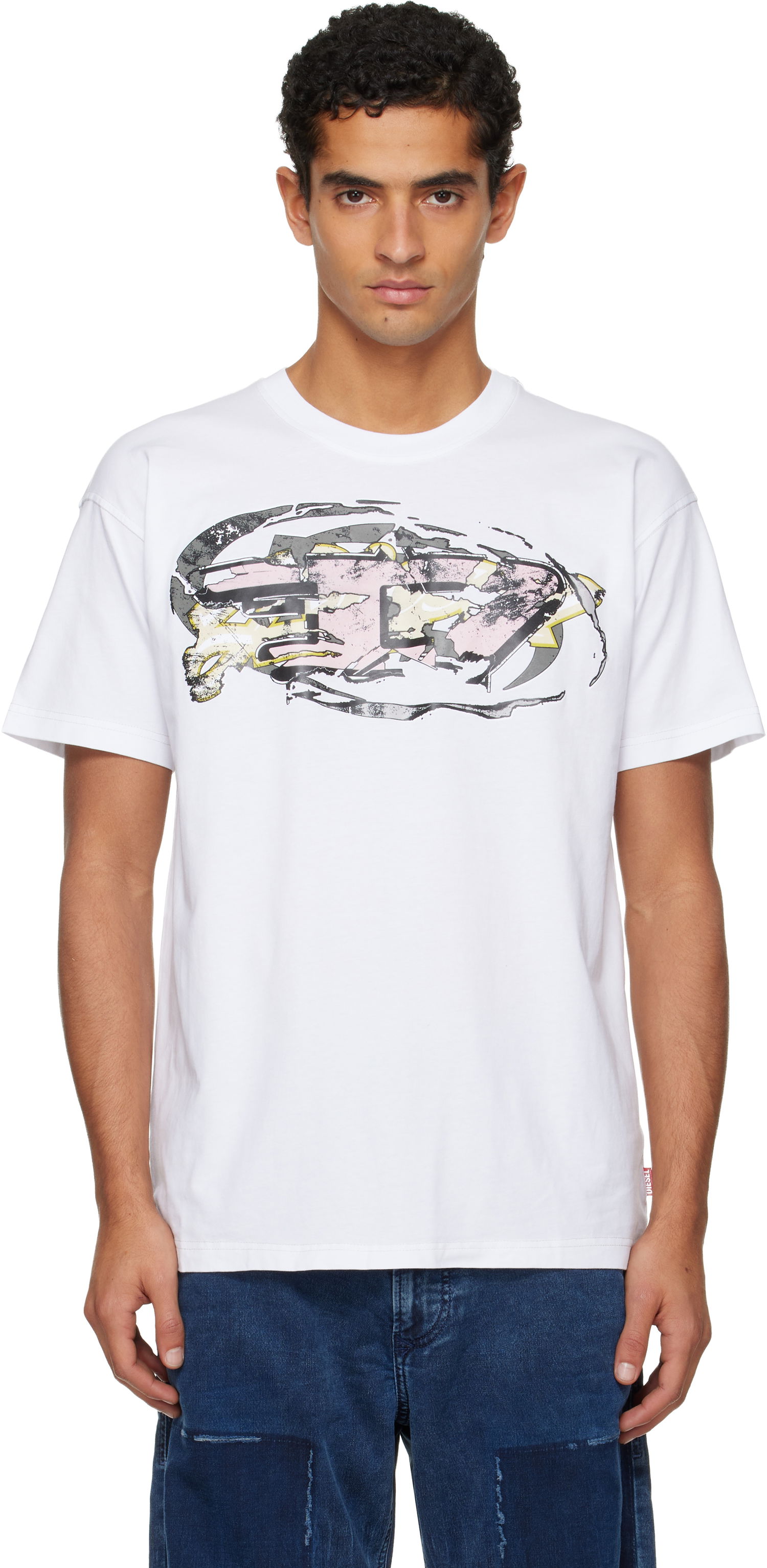 T-shirt Diesel Short-Sleeve Crewneck Graphic Print T-shirt Vit | A19571-0PLAT-100, 0