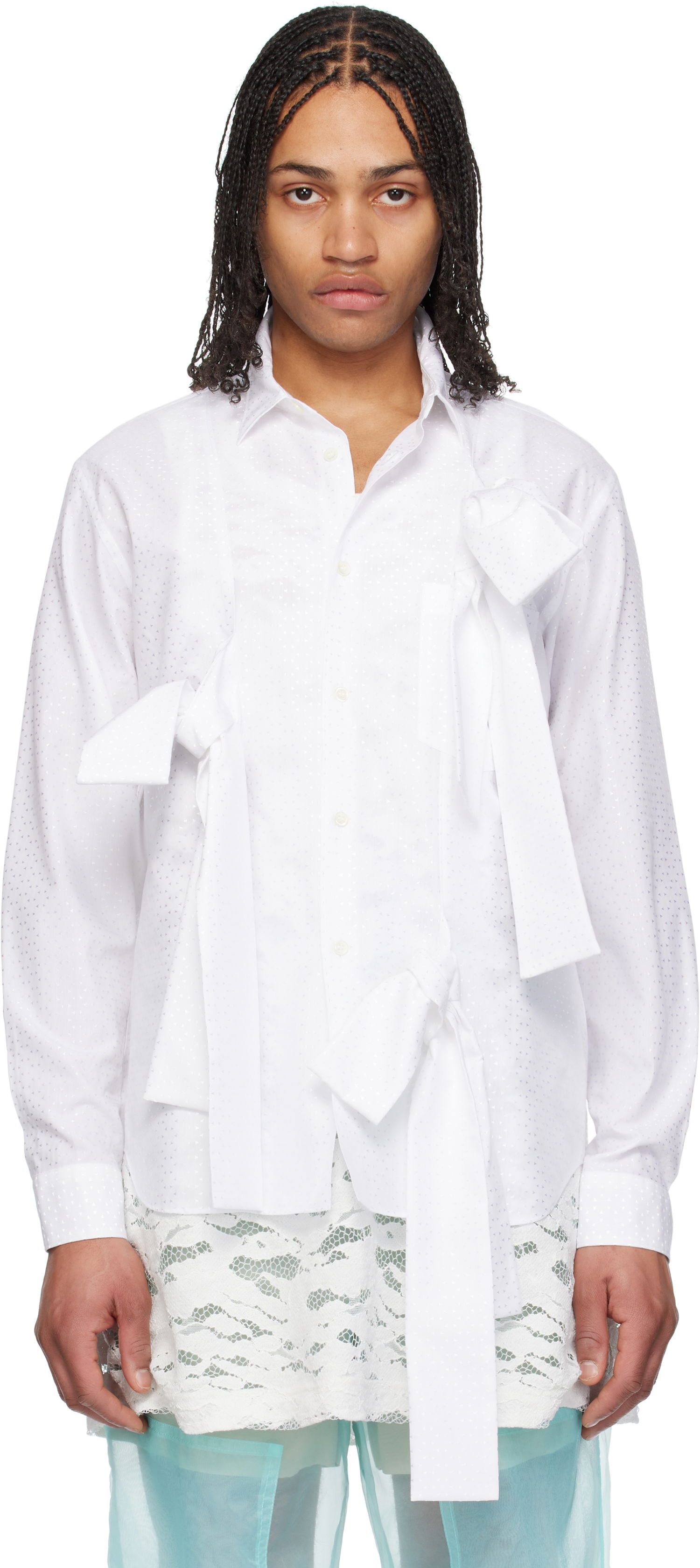 Skjorta Comme des Garçons Homme Plus Jacquard Cloth Shirt with Tie Cuffs Vit | PO-B022-051, 0