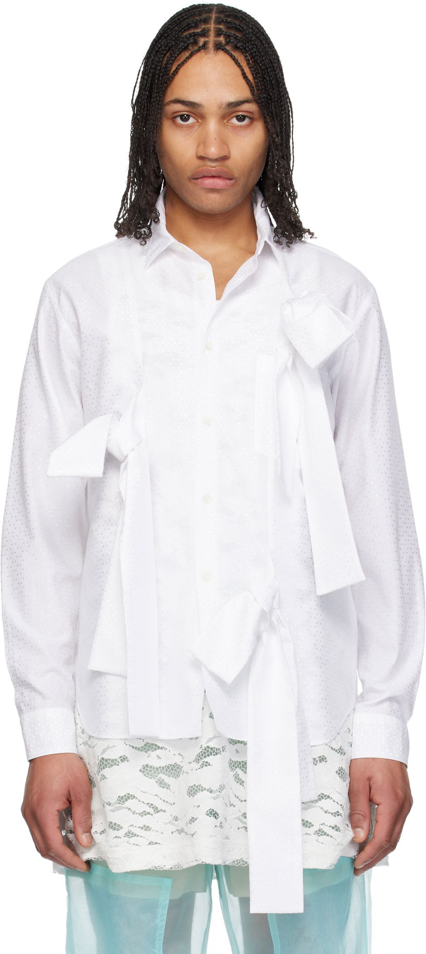 Skjorta Comme des Garçons Homme Plus Jacquard Cloth Shirt with Tie Cuffs Vit | PO-B022-051