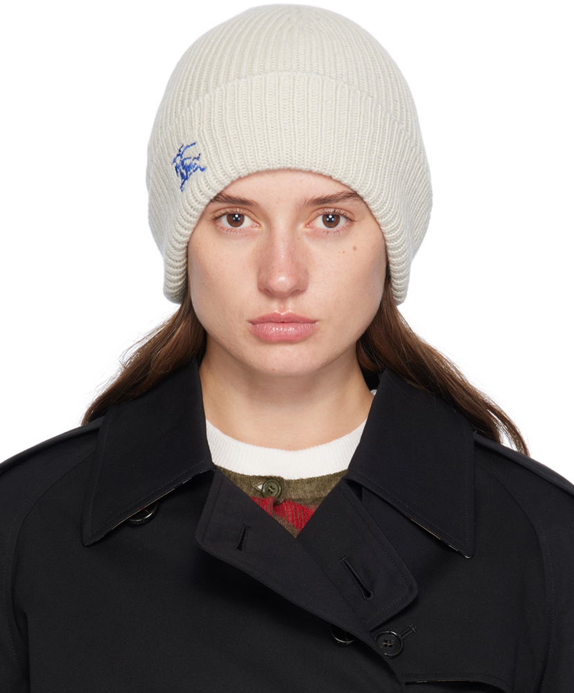 Mössa Burberry Off-White Equestrian Knight Cashmere Beanie Beige | 8095582