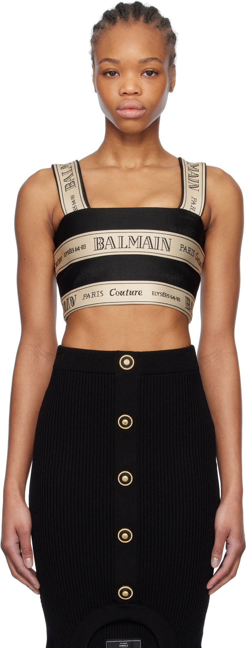 Kjol Balmain Balmain Ribbon Jacquard Crop Top Svart | EF1AA370JJ95
