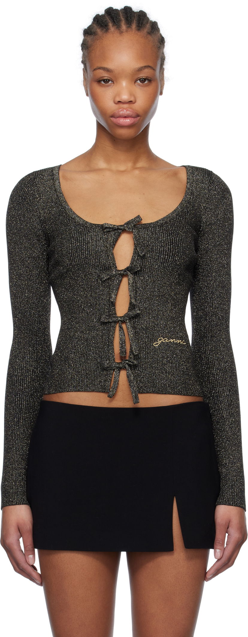 Sweater GANNI GANNI Sparkle Tie String Cardigan Svart | K2358