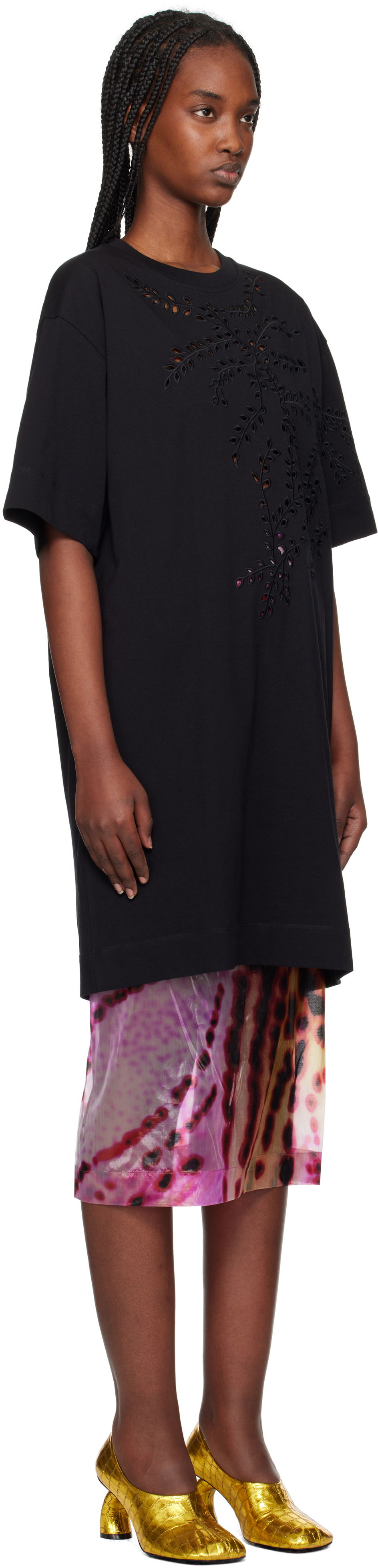 T-shirt Dries Van Noten Dries Van Noten Embroidered T-Shirt Minidress Svart | 251-011151-1603, 1