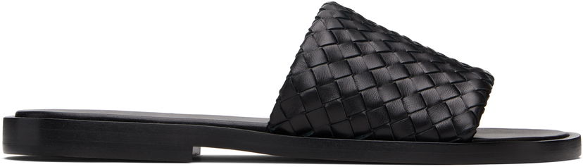 Sneakers och skor Bottega Veneta Bottega Veneta Elio Woven Leather Slides Svart | 838348V2ED01000