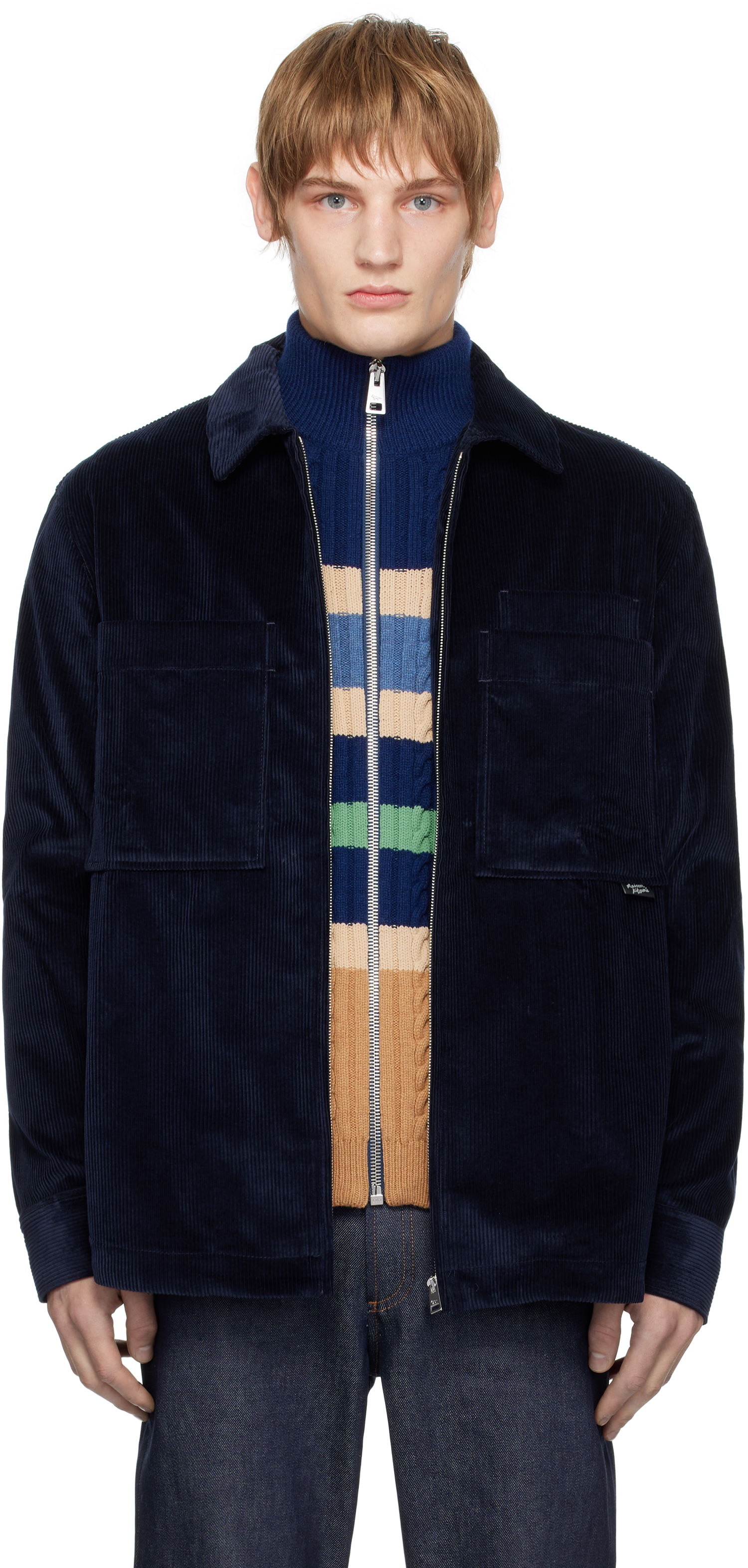 Jacka MAISON KITSUNÉ Corduroy Overshirt Jacket Blå | NM00405WW0116, 0